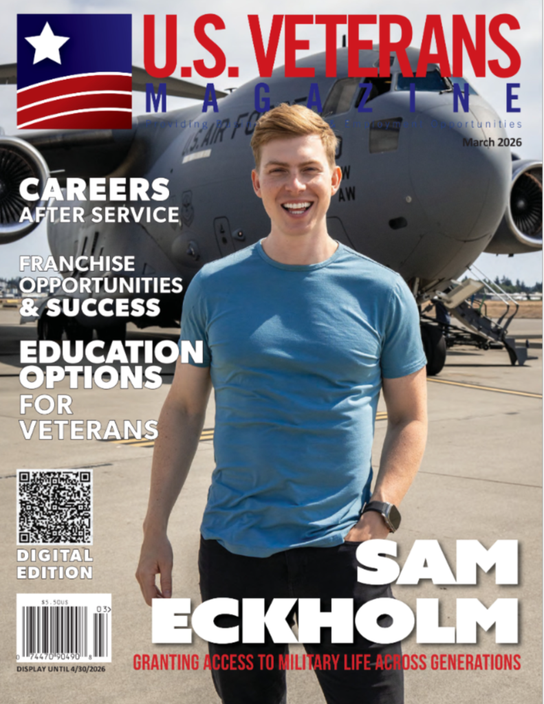 Cover of the March 2026 issue of U.S. Veterans Magazine featuring military transition resources, education opportunities for veterans, and nationally published veteran stories.