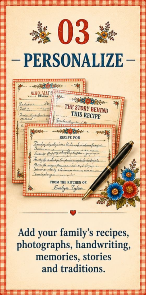 Personalize the Family Recipes Keepsake Collection with recipes, photos, handwriting and family memories